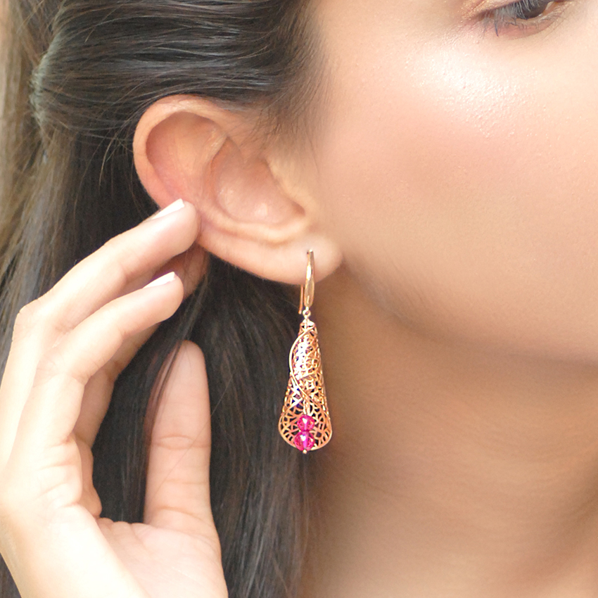 Gemstone Earrings 18 Karat Rose Gold Enfold Leaf Gemstone Drop Earrings