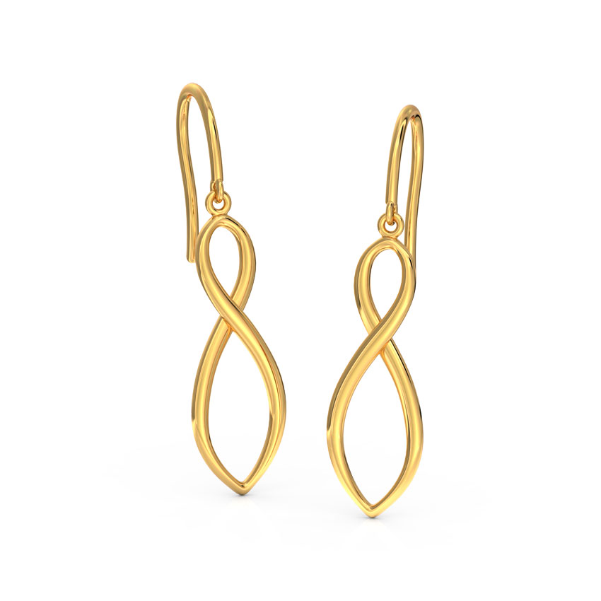 Gold Earrings 14 Karat Yellow Gold Infinity Gold Drop Earrings
