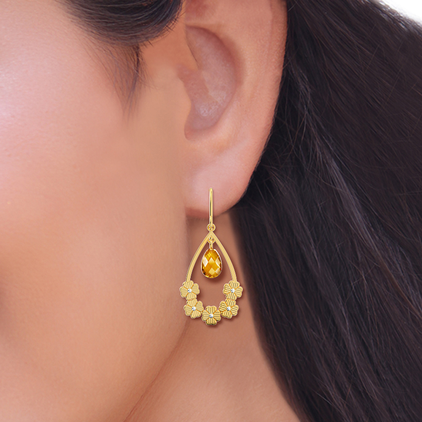 Floral Pear Gemstone Drop Earrings