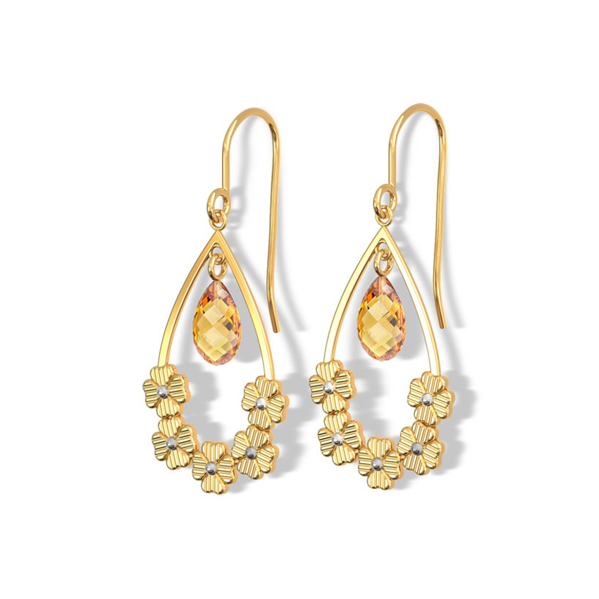 Floral Pear Gemstone Drop Earrings