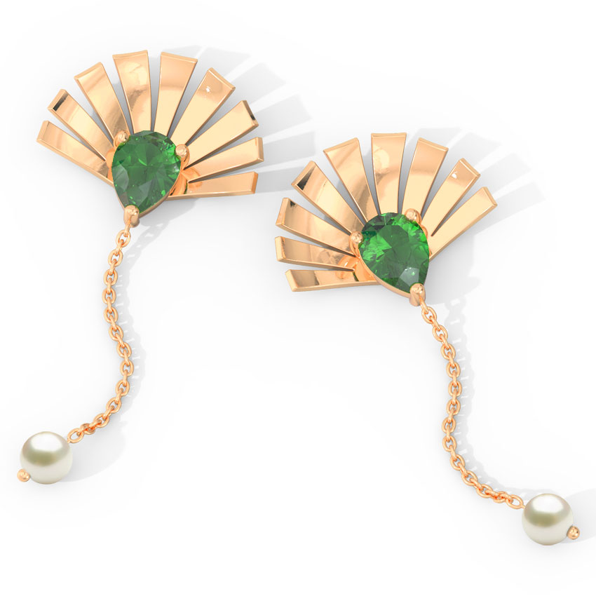 Gold Earrings 14 Karat Rose Gold Royal Crown Gemstone Drop Earrings