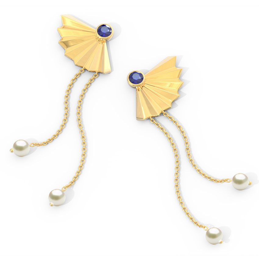 Gold Earrings 14 Karat Yellow Gold Azure Crown Gemstone Drop Earrings