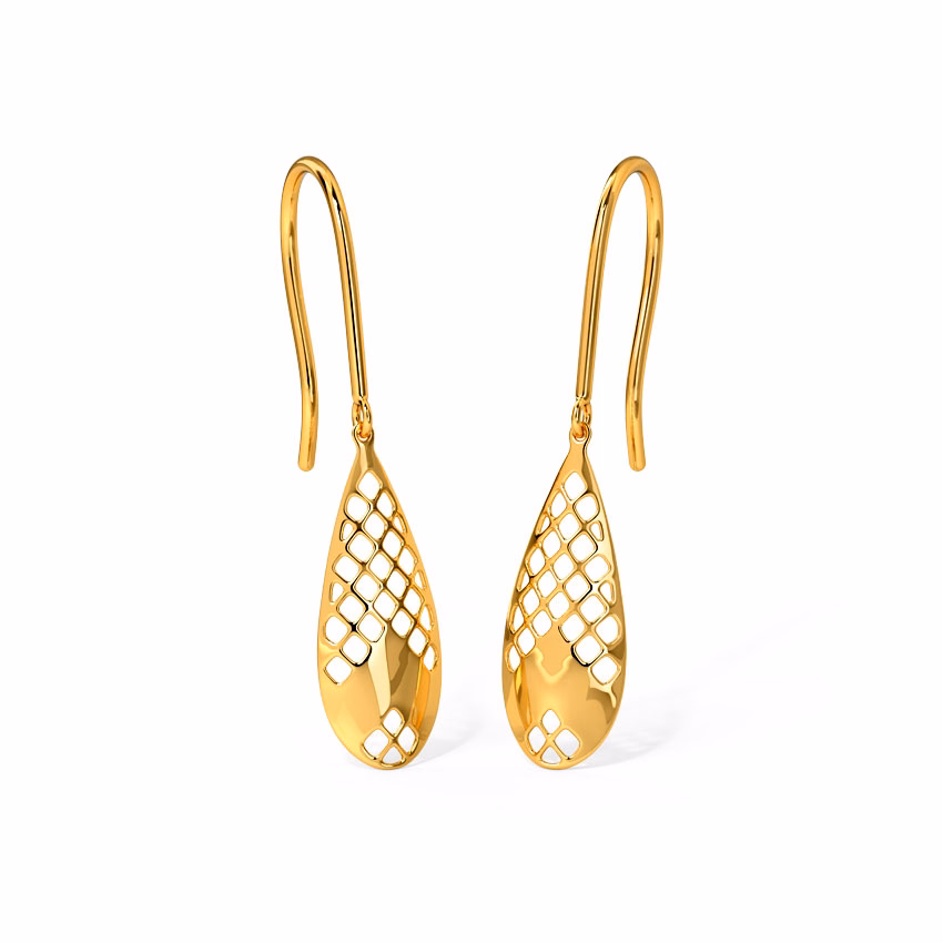Gold Earrings 18 Karat Yellow Gold Saima Cutout Gold Drop Earrings