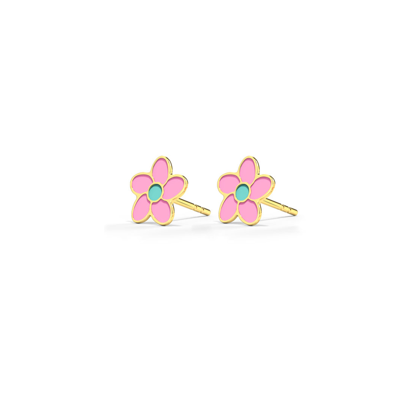 Gold Earrings 14 Karat Yellow Gold Pretty in Pink Kids' Gold Earrings