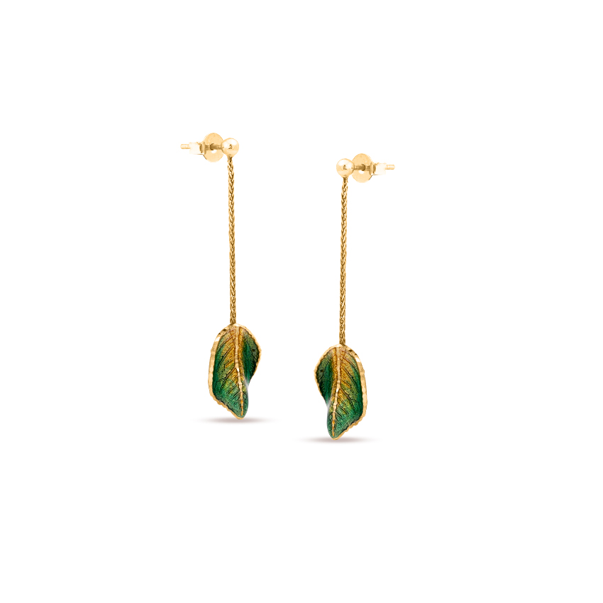 Gold Earrings 14 Karat Rose Gold Leafy Gold Drop Earrings