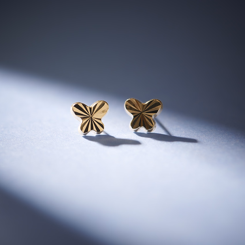 Gold Earrings 14 Karat Yellow Gold Flutter Beam Kids' Gold Earrings