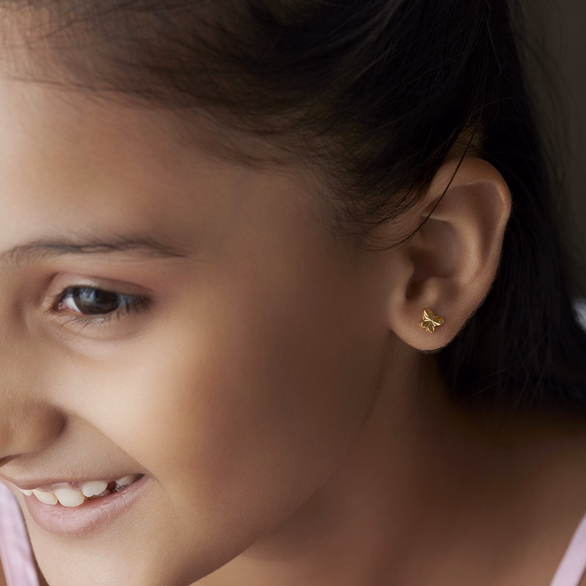 Gold Earrings 14 Karat Yellow Gold Flutter Beam Kids' Gold Earrings