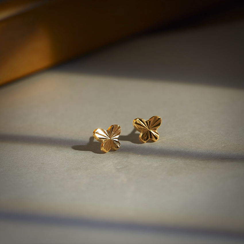 Gold Earrings 14 Karat Yellow Gold Flutter Beam Kids' Gold Earrings