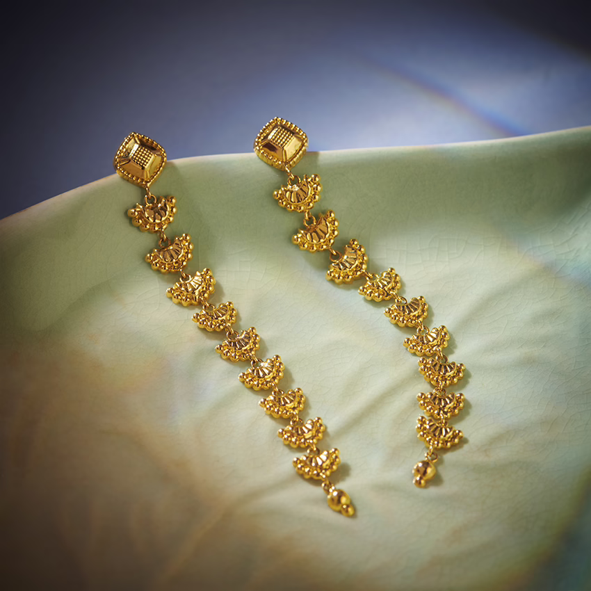Gold Earrings 18 Karat Yellow Gold Ikshita Gold Drop Earrings