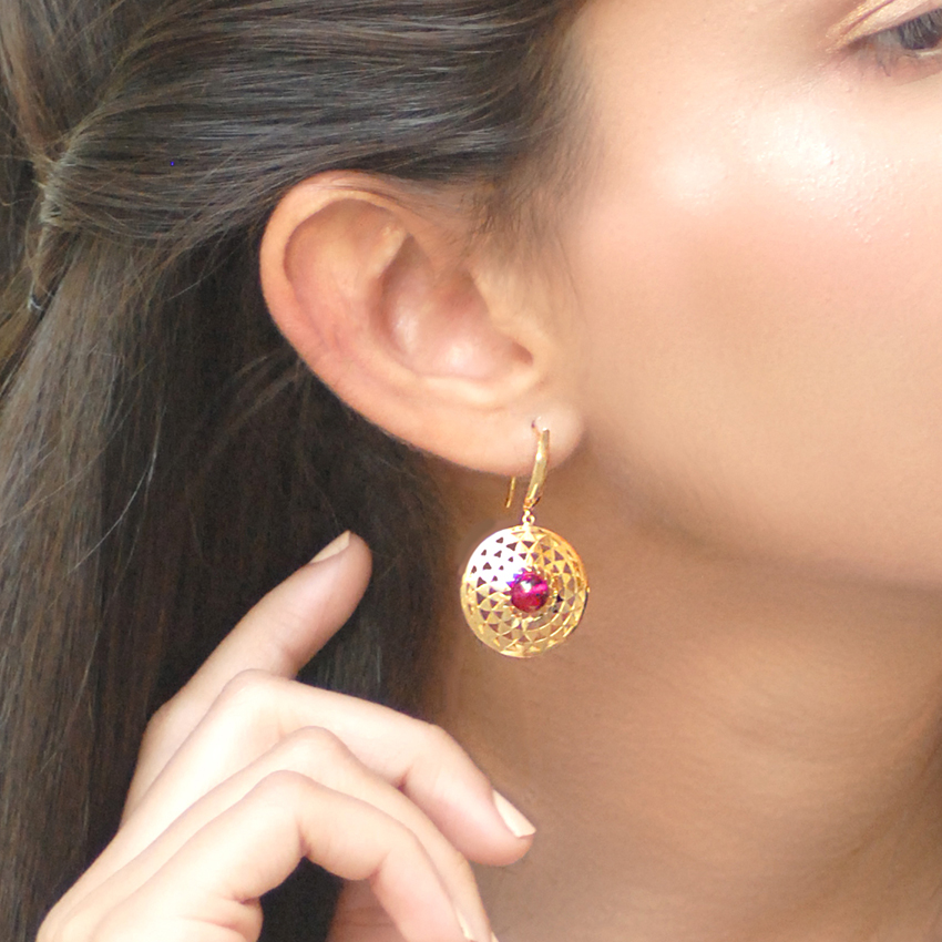 Orb Ornate Gemstone Drop Earrings