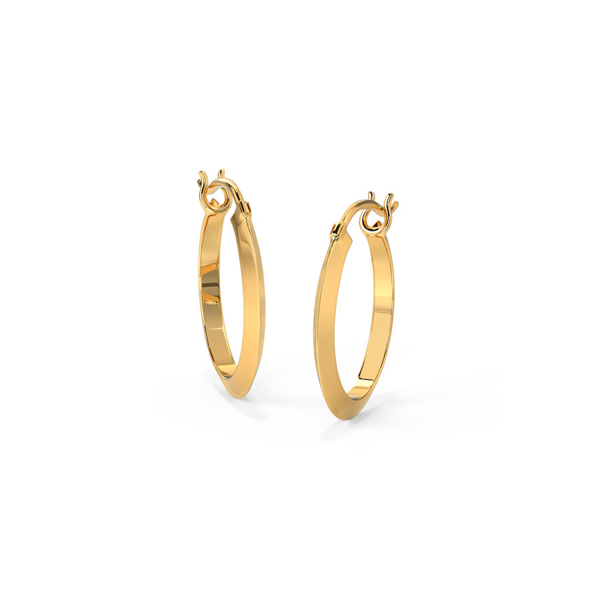 Gold Earrings 14 Karat Yellow Gold Edgy Gold Hoop Earrings