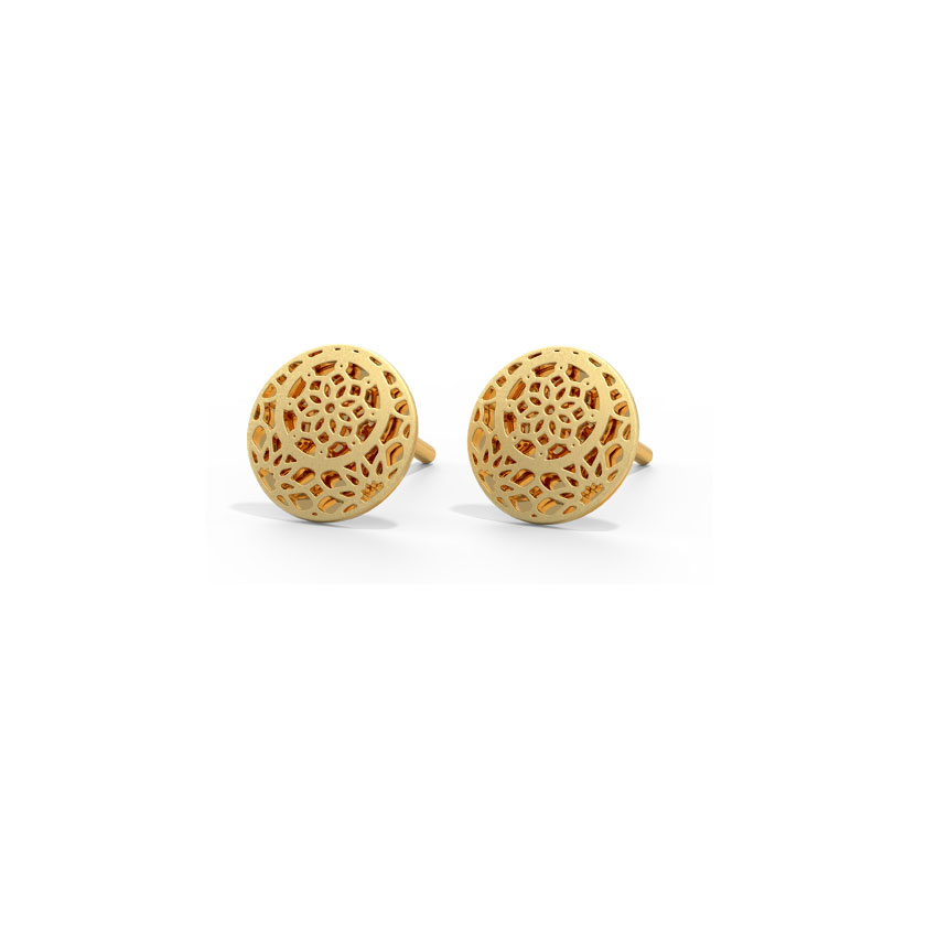 Gold Earrings 14 Karat Yellow Gold Baroque Cutout Gold Stud Earrings