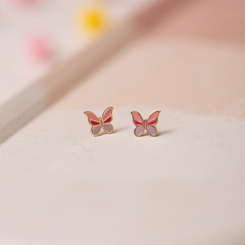 Gold Earrings 14 Karat Yellow Gold Violet Flutter Kids' Gold Earrings