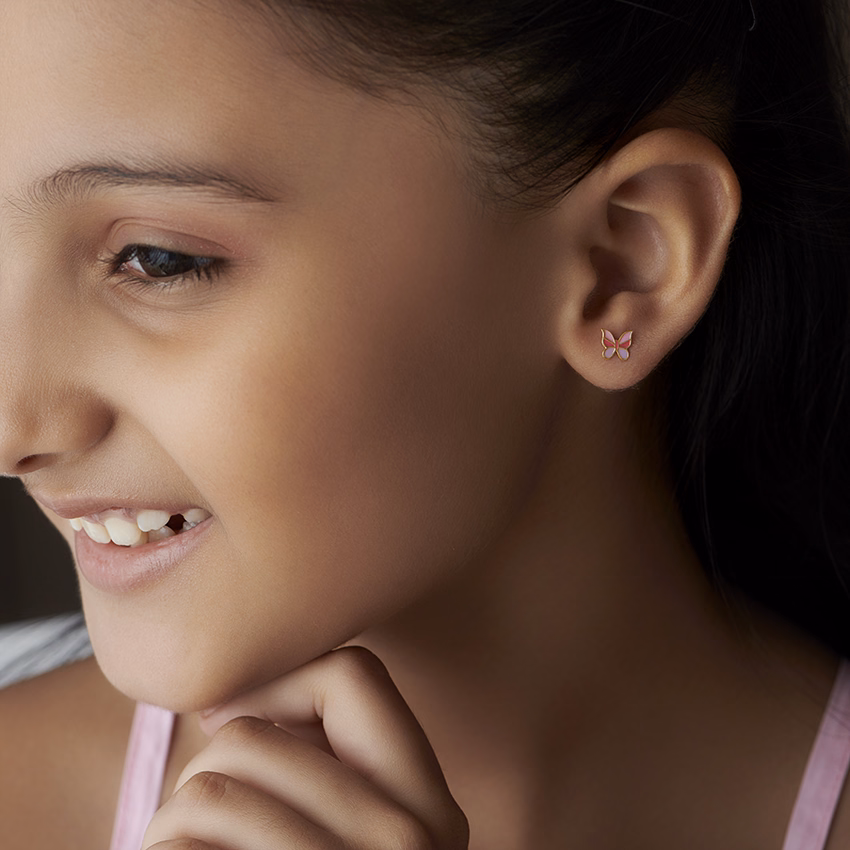 Gold Earrings 14 Karat Yellow Gold Violet Flutter Kids' Gold Earrings