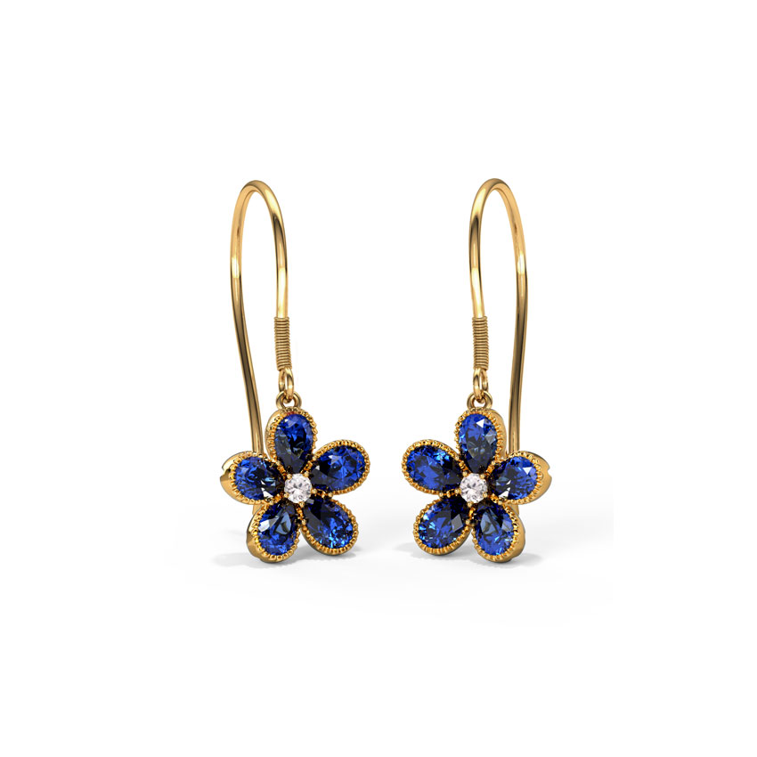 Gemstone Earrings 14 Karat Yellow Gold Azure Gemstone Drop Earrings