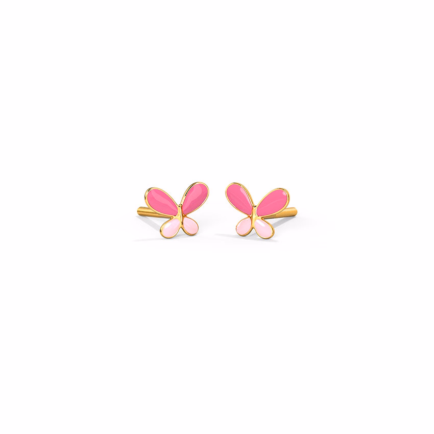 Gold Earrings 14 Karat Yellow Gold Flutter Butterfly Kids' Gold Earrings