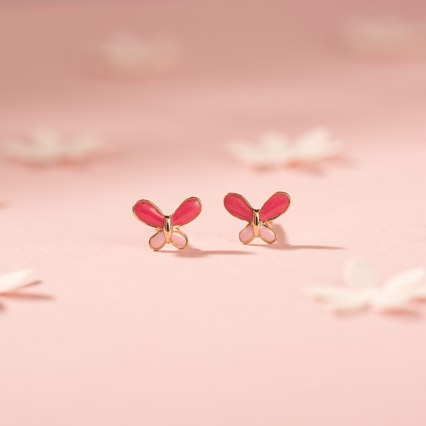 Gold Earrings 14 Karat Yellow Gold Flutter Butterfly Kids' Gold Earrings