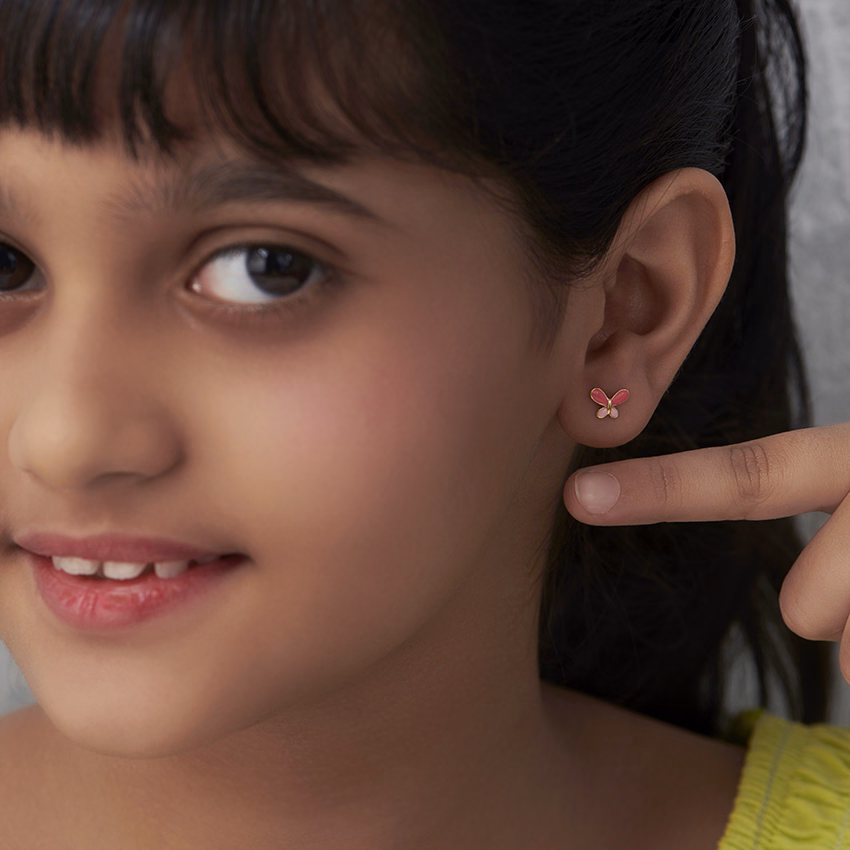 Gold Earrings 14 Karat Yellow Gold Flutter Butterfly Kids' Gold Earrings