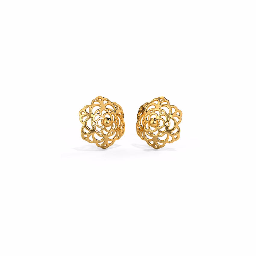 Gold Earrings 18 Karat Yellow Gold Urvi Floral Gold Stud Earrings