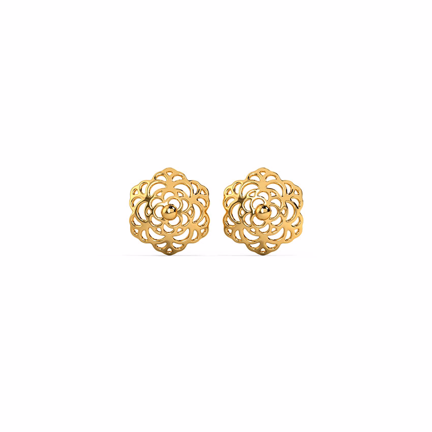 Gold Earrings 18 Karat Yellow Gold Urvi Floral Gold Stud Earrings