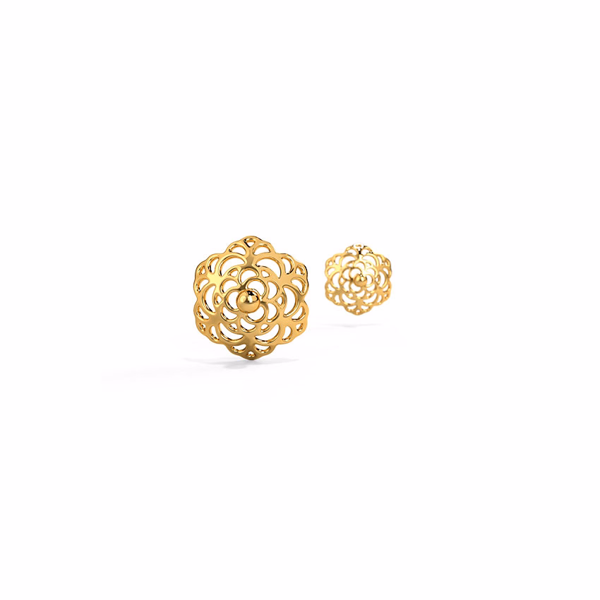 Gold Earrings 18 Karat Yellow Gold Urvi Floral Gold Stud Earrings