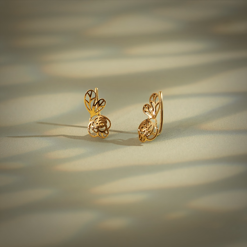 Gold Earrings 14 Karat Yellow Gold Riana Blooming Gold Earcuff
