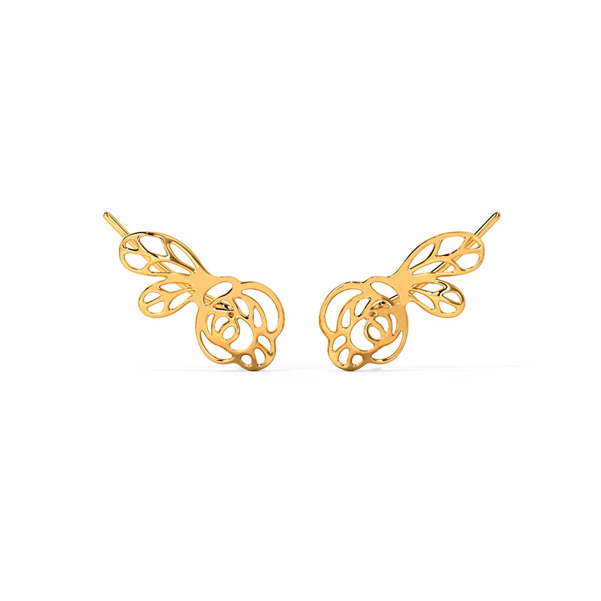 Gold Earrings 14 Karat Yellow Gold Riana Blooming Gold Earcuff