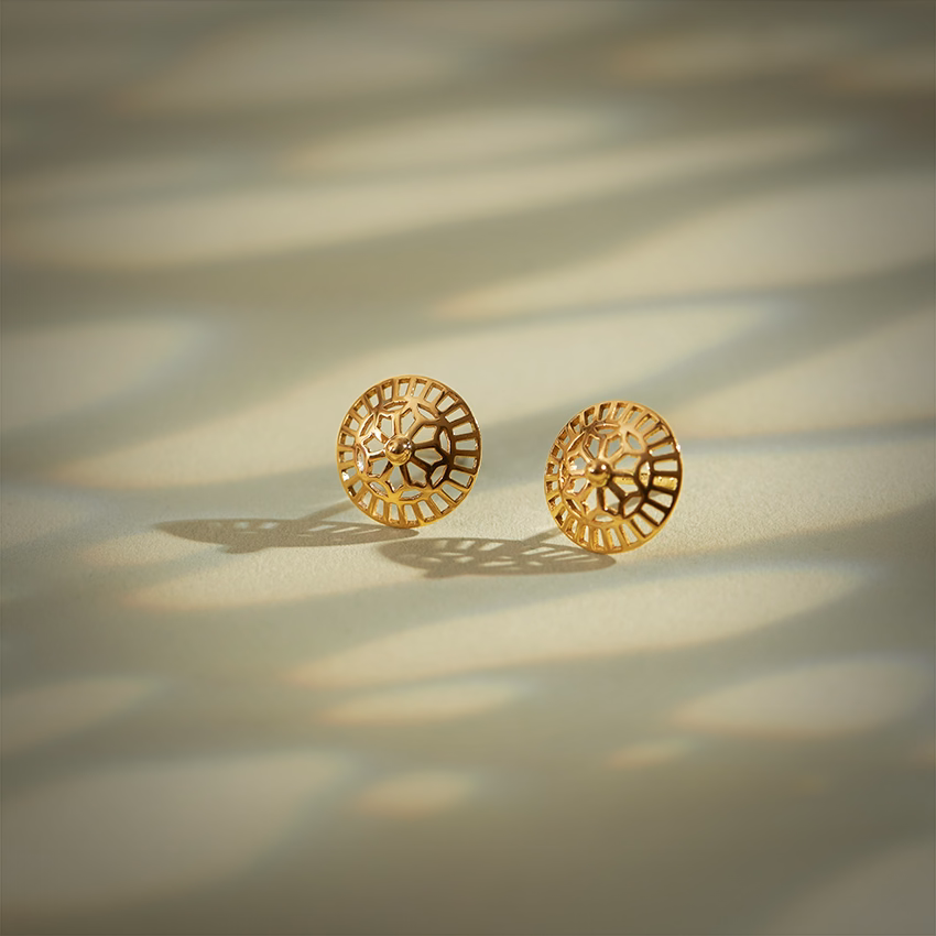 Gold Earrings 14 Karat Yellow Gold Meher Circlet Gold Stud Earrings