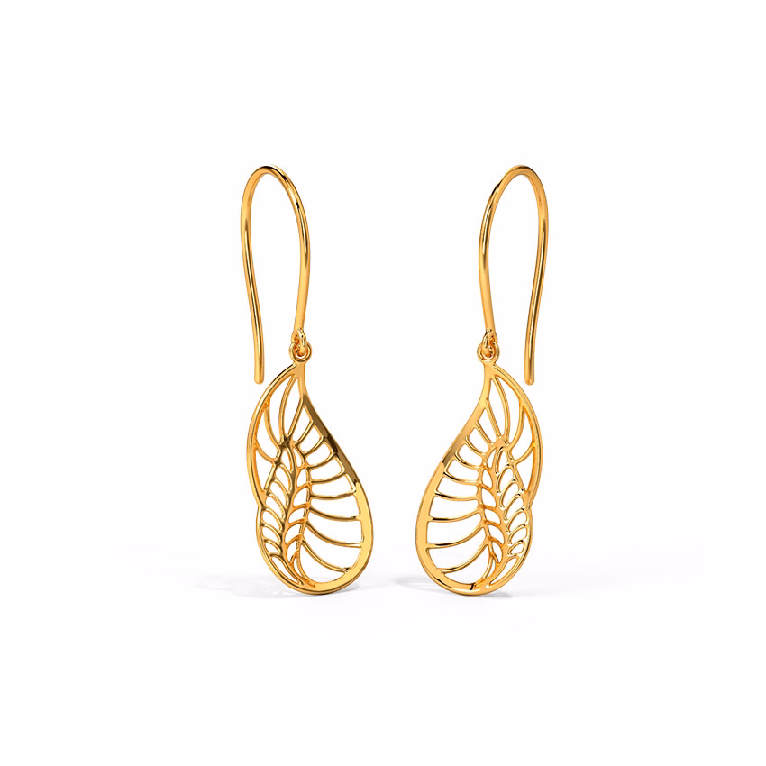 Gold Earrings 18 Karat Yellow Gold Curvy Petal Gold Drop Earrings