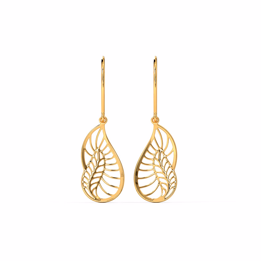 Gold Earrings 18 Karat Yellow Gold Curvy Petal Gold Drop Earrings
