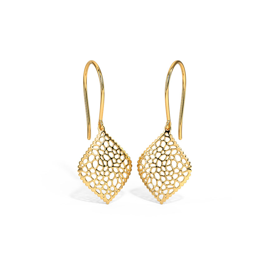 Gold Earrings 14 Karat Yellow Gold Finest Flora Gold Drop Earrings