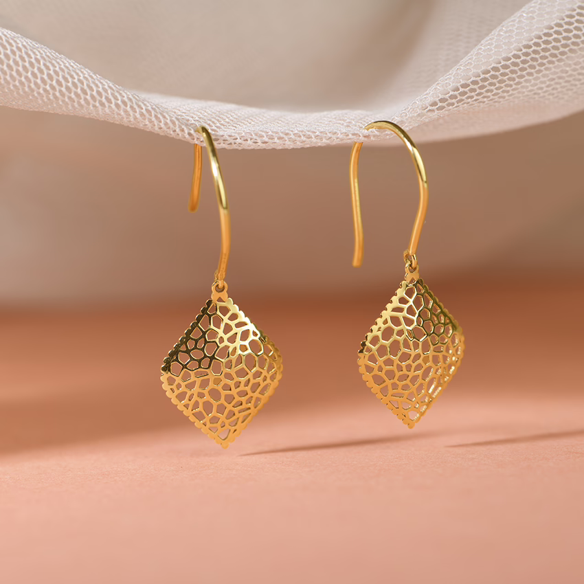 Gold Earrings 18 Karat Yellow Gold Finest Flora Gold Drop Earrings