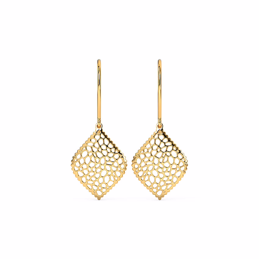 Gold Earrings 18 Karat Yellow Gold Finest Flora Gold Drop Earrings