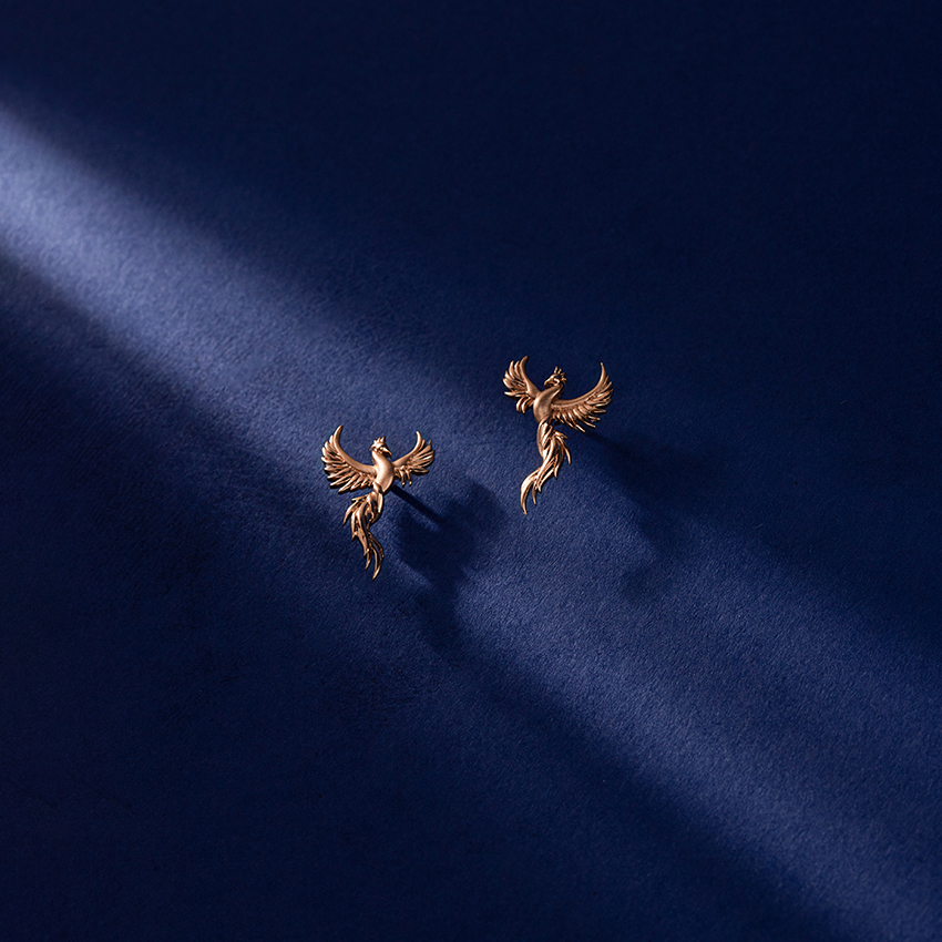 Gold Earrings 14 Karat Rose Gold Phoenix Stud Earrings