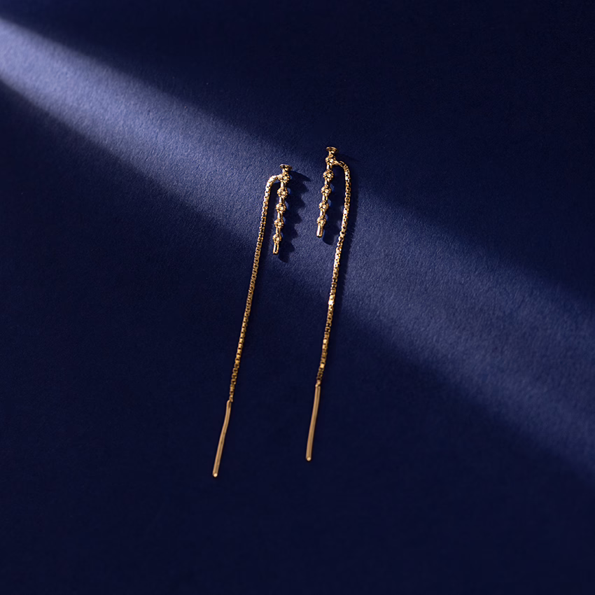Gold Earrings 14 Karat Yellow Gold Elder Wand Drop Earrings
