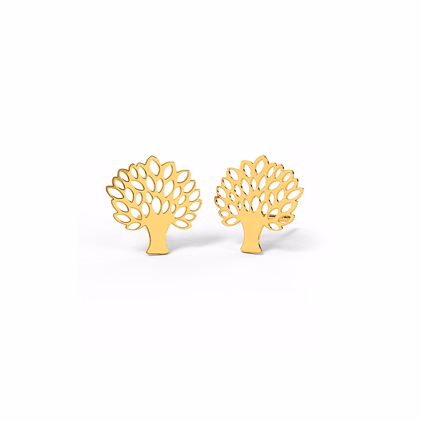 Gold Earrings 18 Karat Yellow Gold Golden Tree Lamp Stud Earrings