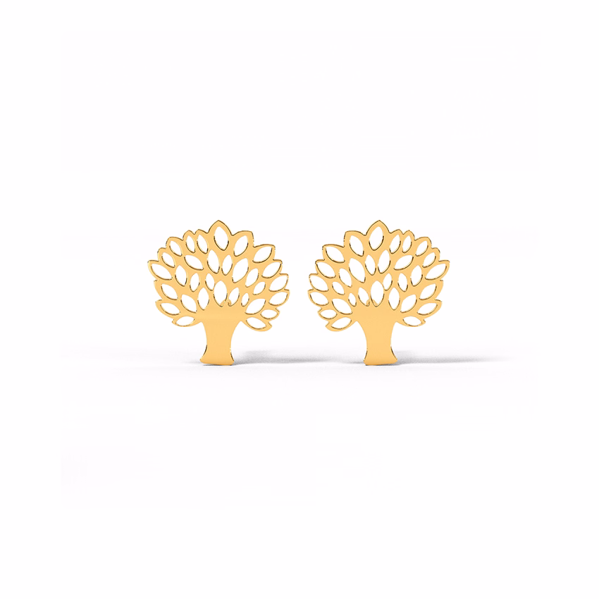 Gold Earrings 18 Karat Yellow Gold Golden Tree Lamp Stud Earrings