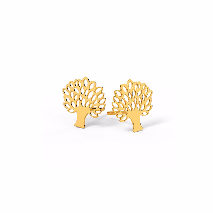 Gold Earrings 18 Karat Yellow Gold Golden Tree Lamp Stud Earrings
