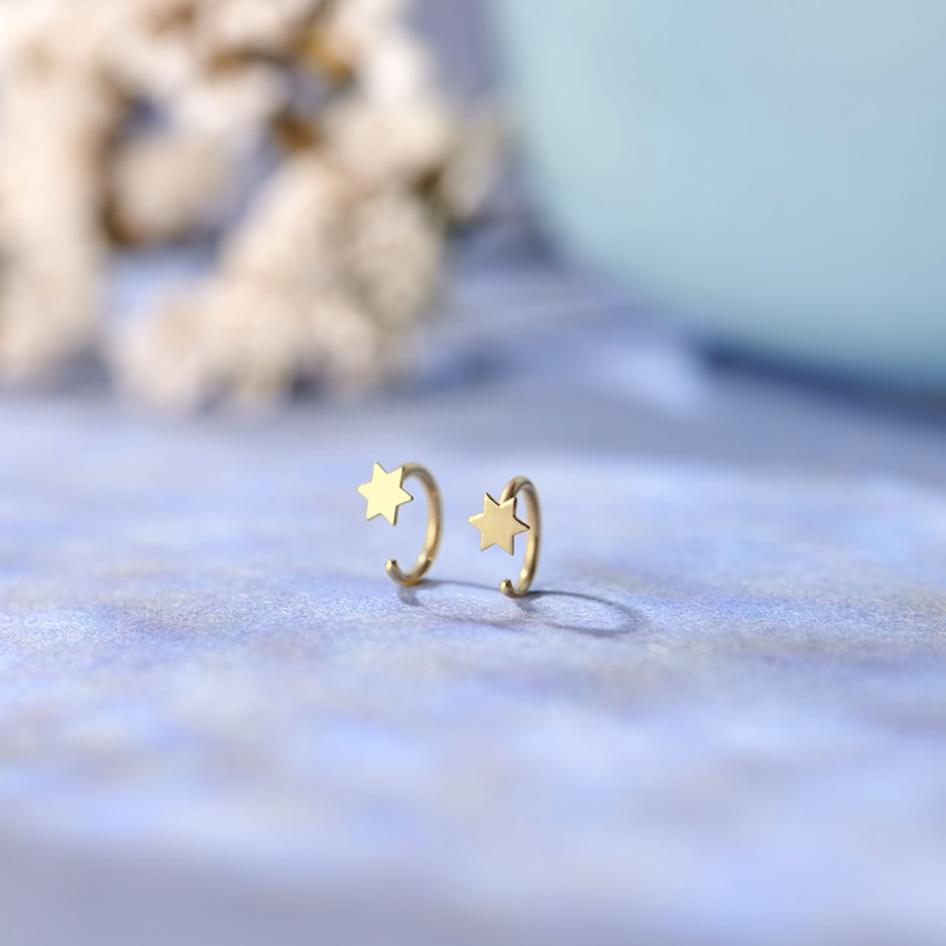 Gold Earrings 14 Karat Yellow Gold Starry Gold Multipierce Earrings