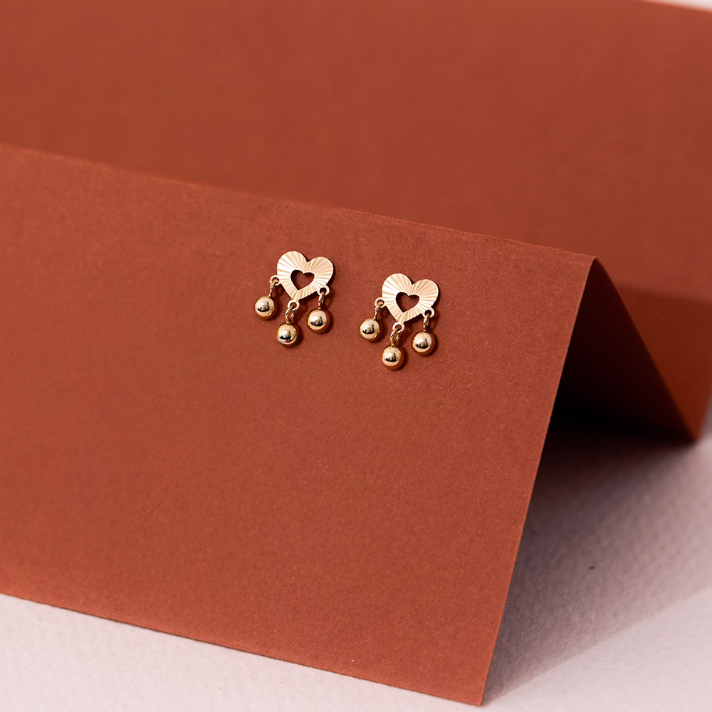 Gold Earrings 14 Karat Yellow Gold Lining Heart Earring