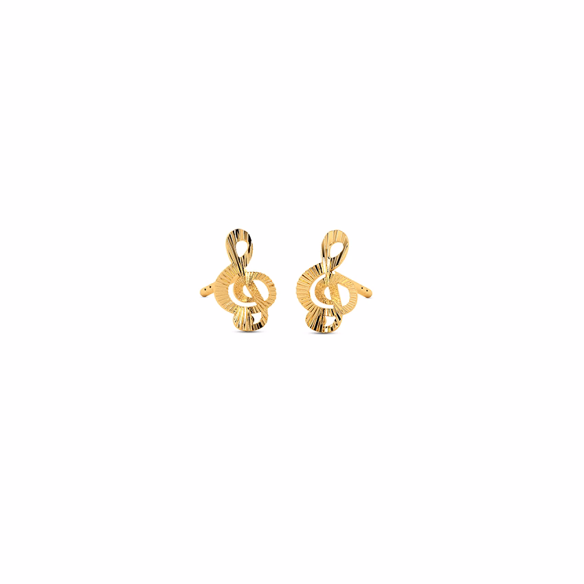 Gold Earrings 14 Karat Yellow Gold Music Notes Earring