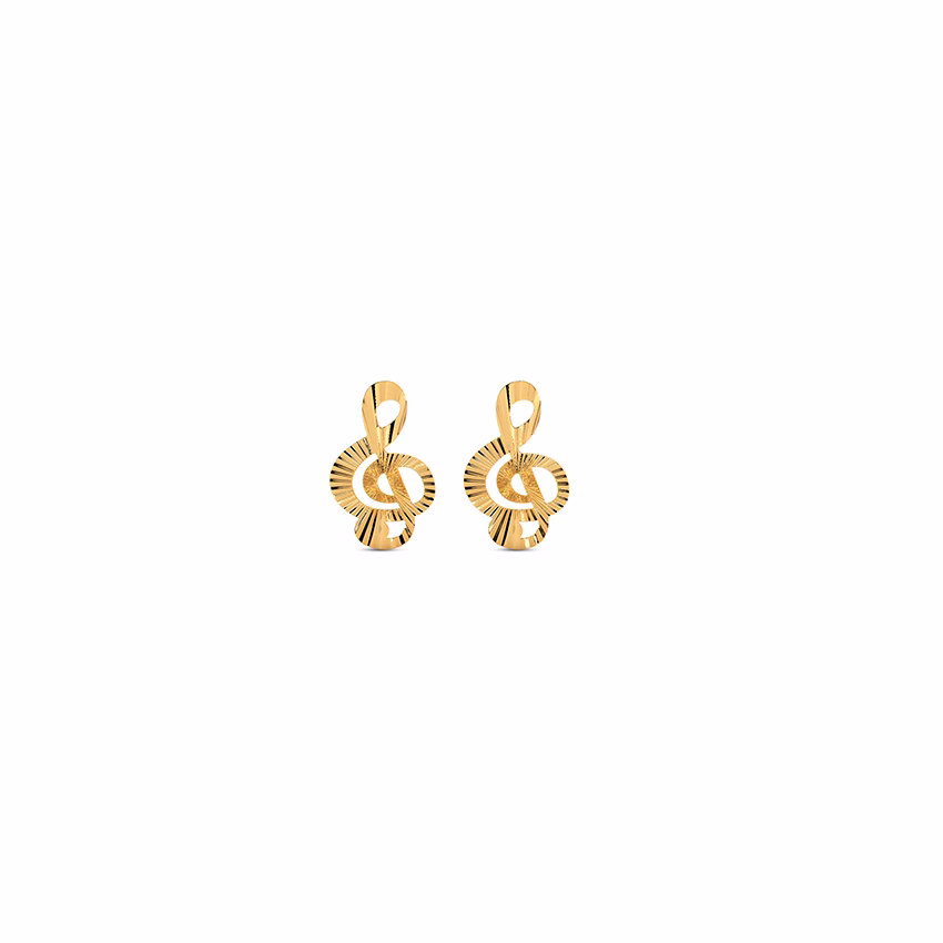 Gold Earrings 14 Karat Yellow Gold Music Notes Earring