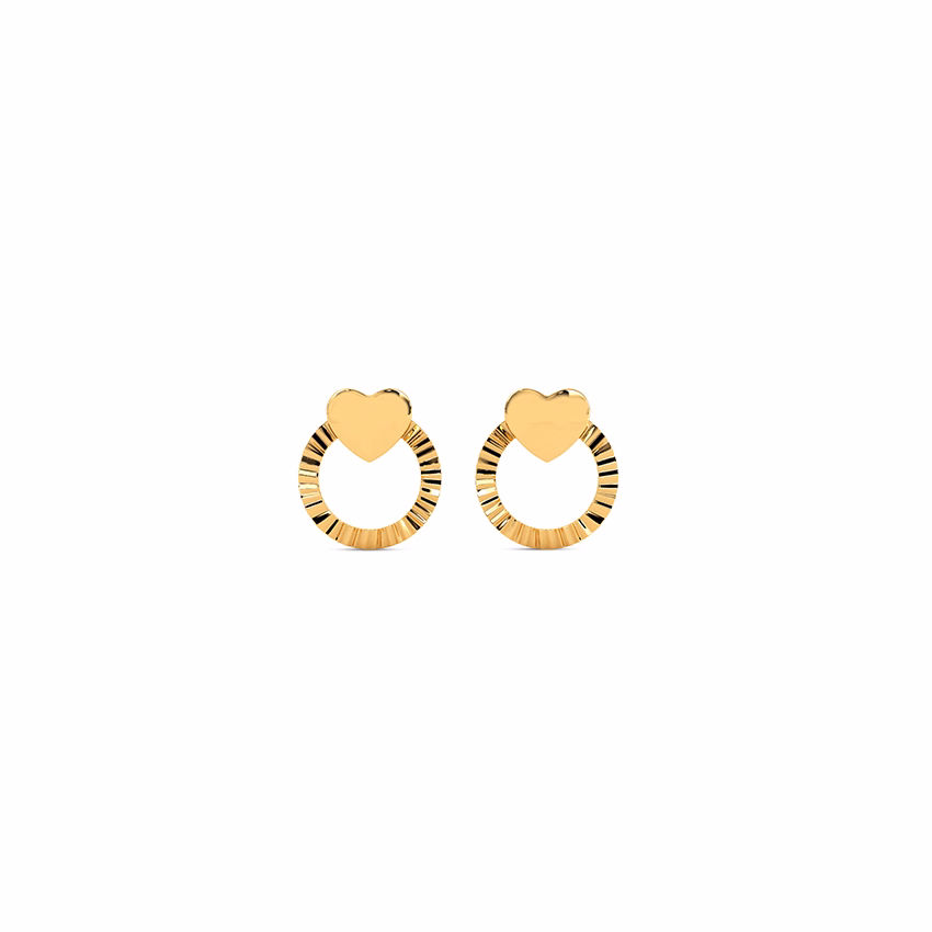 Gold Earrings 14 Karat Yellow Gold Round Heart Earring