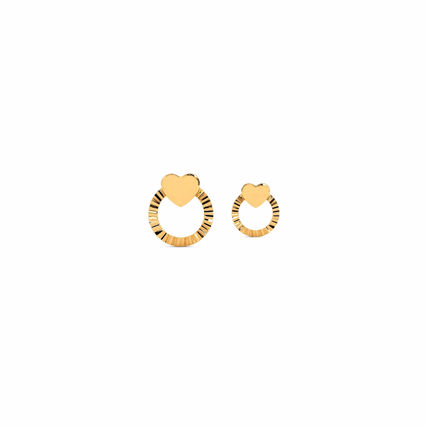 Gold Earrings 14 Karat Yellow Gold Round Heart Earring