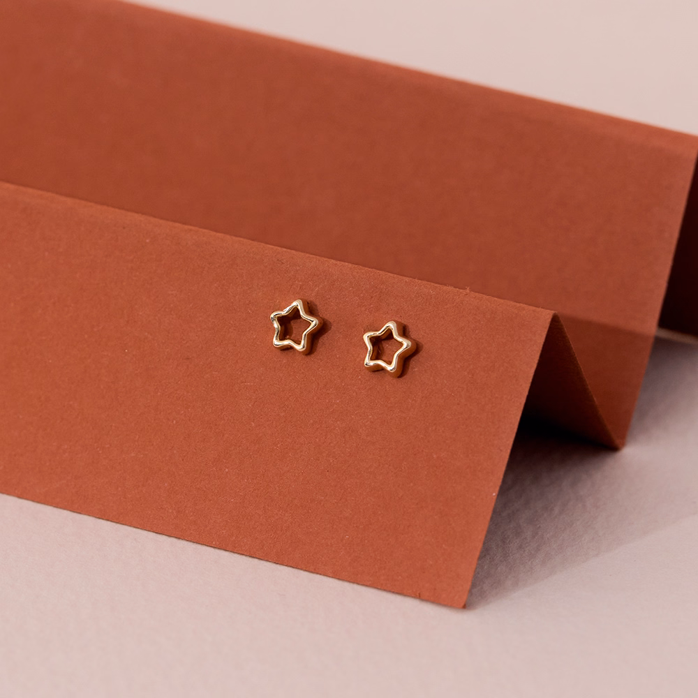 Gold Earrings 14 Karat Yellow Gold Twinkle star Stud Earring