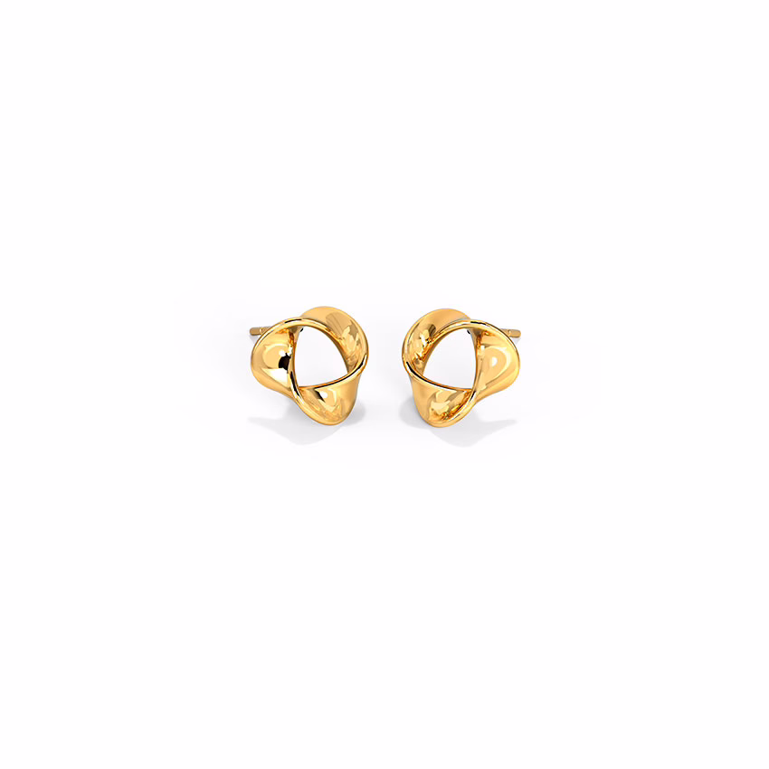 Gold Earrings 14 Karat Yellow Gold Swirling Shine Gold Stud Earrings