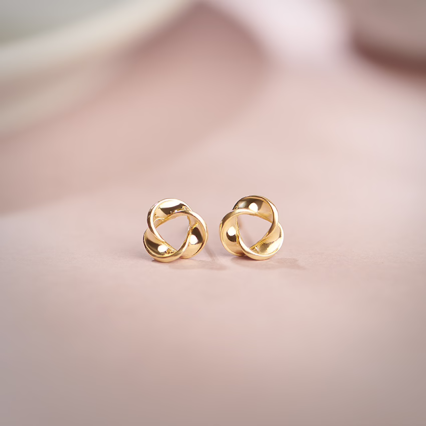 Gold Earrings 14 Karat Yellow Gold Swirling Shine Gold Stud Earrings