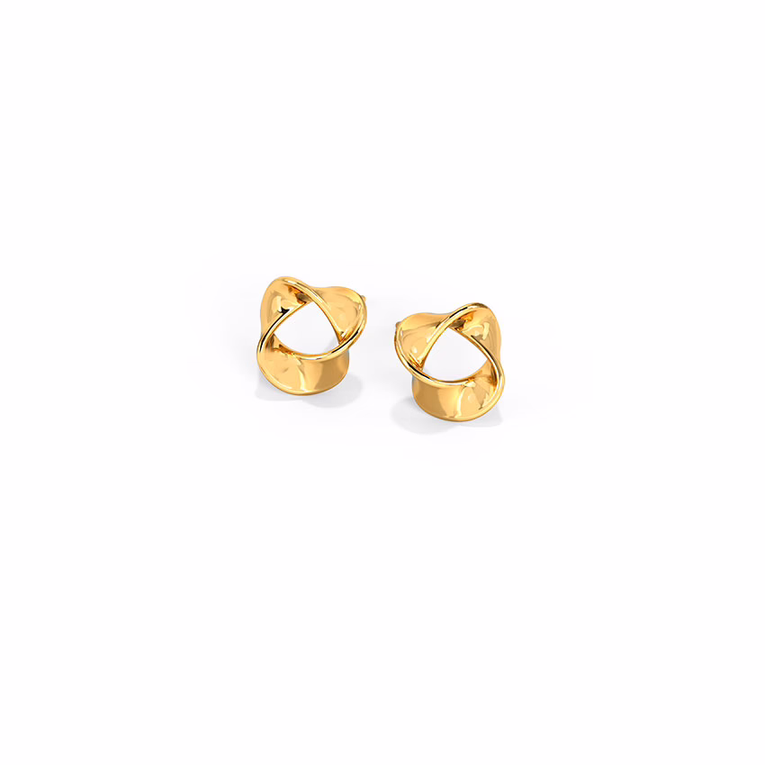 Gold Earrings 14 Karat Yellow Gold Swirling Shine Gold Stud Earrings