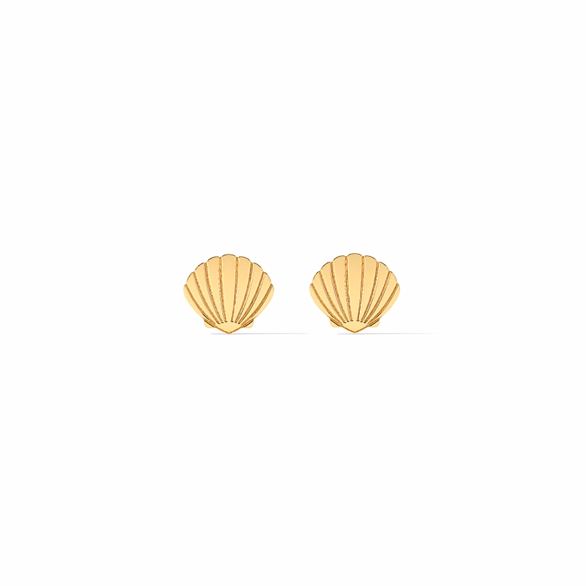 Gold Earrings 14 Karat Yellow Gold Sea Shell Gold Stud Earrings