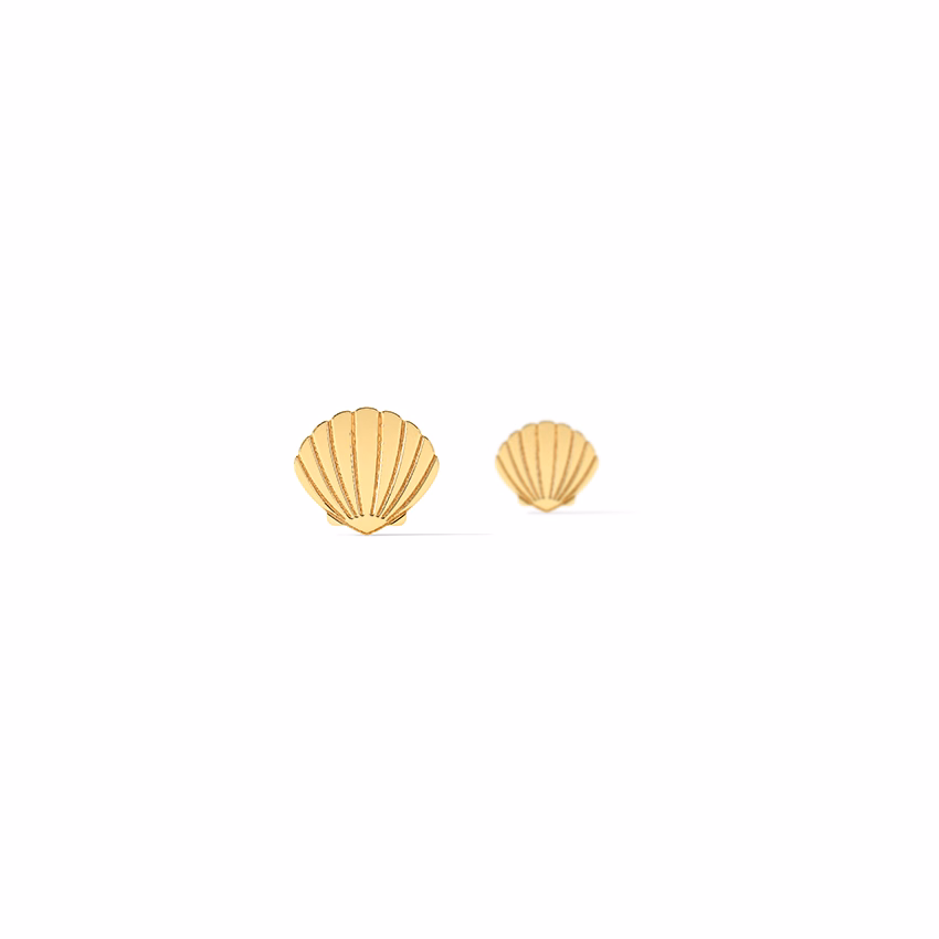 Gold Earrings 14 Karat Yellow Gold Sea Shell Gold Stud Earrings